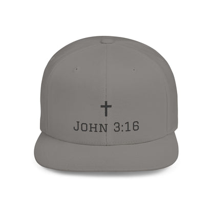 Faith-Inspired Flat Bill Snapback Cap - John 3:16 Design