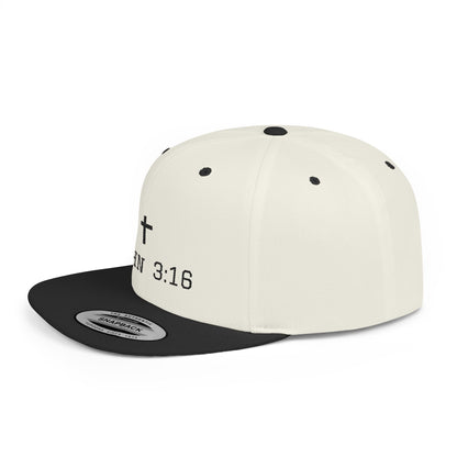 Faith-Inspired Flat Bill Snapback Cap - John 3:16 Design