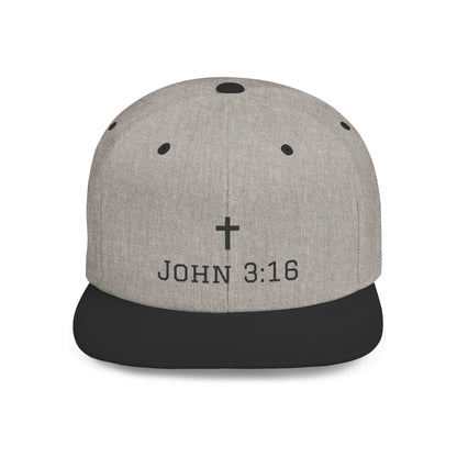 Faith-Inspired Flat Bill Snapback Cap - John 3:16 Design