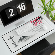 Inspirational Desk Mat with Cross and Mountain Design, Christian Office Decor, Bible Verse, Prayer Mat, Faith-Based Gifts