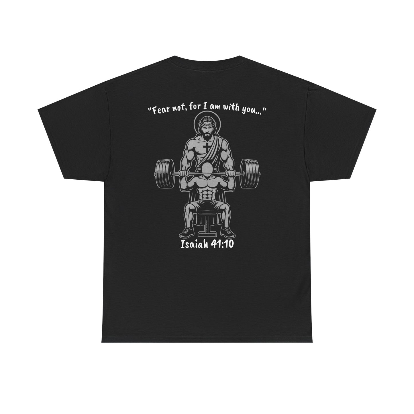 Jesus Spotting Bench Press – Christian Gym Shirt  Faith-Based Strength Unisex Heavy Cotton Tee