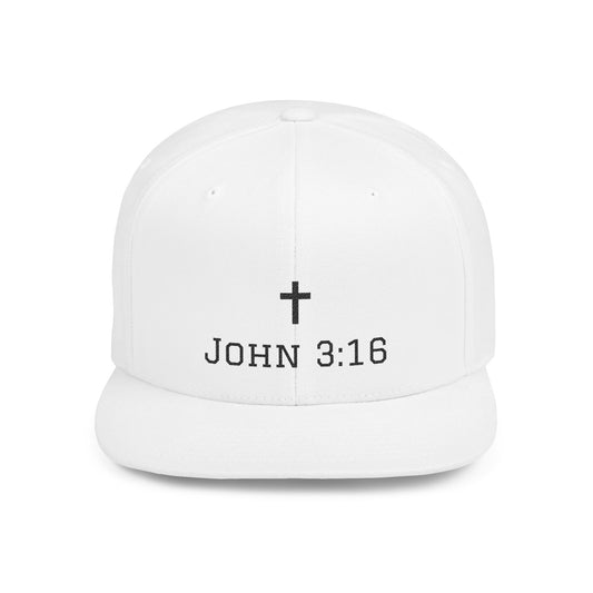 Faith-Inspired Flat Bill Snapback Cap - John 3:16 Design