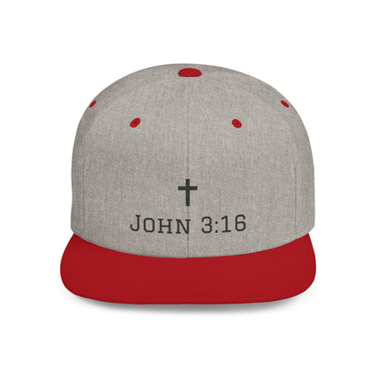 Faith-Inspired Flat Bill Snapback Cap - John 3:16 Design