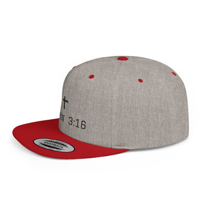 Faith-Inspired Flat Bill Snapback Cap - John 3:16 Design