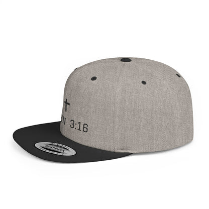 Faith-Inspired Flat Bill Snapback Cap - John 3:16 Design