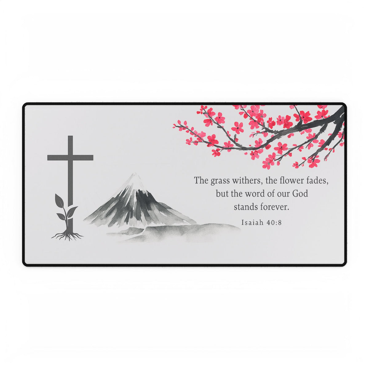Inspirational Desk Mat with Cross and Mountain Design, Christian Office Decor, Bible Verse, Prayer Mat, Faith-Based Gifts