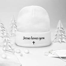 Jesus Loves You Embroidered Beanie with Cross