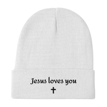 Jesus Loves You Embroidered Beanie with Cross