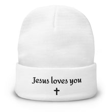 Jesus Loves You Embroidered Beanie with Cross
