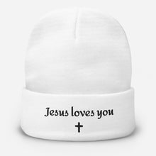 Jesus Loves You Embroidered Beanie with Cross